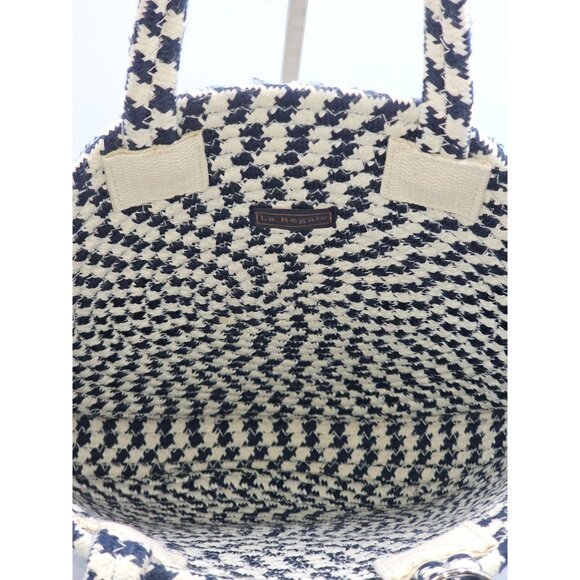La Regale Women's Black White Round Woven Houndstooth Tote Bag Tassel Sz L 2632 - Picture 8 of 10